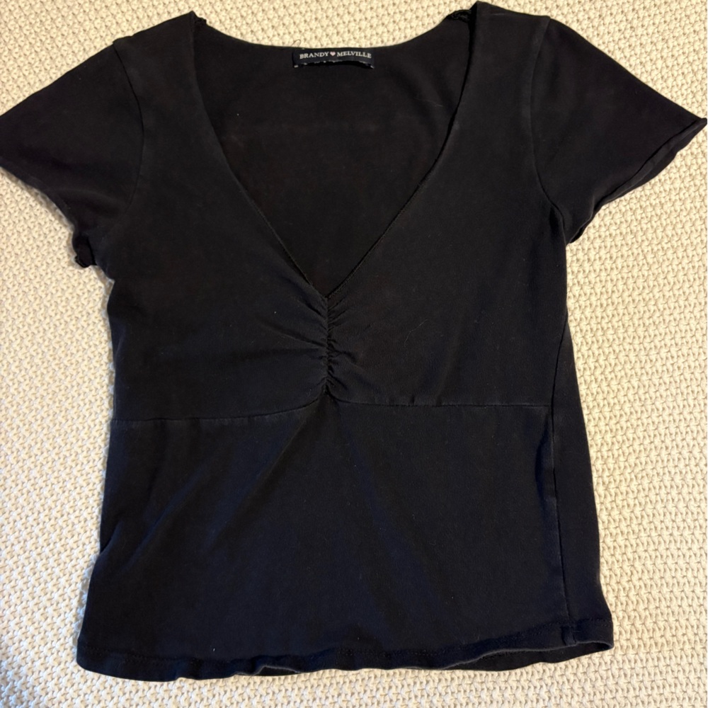 Brandy Melville Black Fitted Ruched Blouse